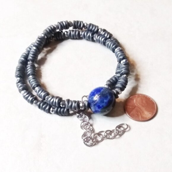 Lapis Lazuli & Hematite! Wear as a Choker or Wrap Bracelet! 15.5" + 3" Extender - Picture 1 of 7